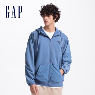 Gap 男裝 Logo純棉刺繡連帽外套-藍色(637175)
