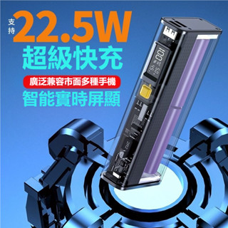 🔥24H出貨🔥 💥現貨免運💥朋克工業風 透明行充 數顯 雙向快充 大容量20000mAh行動電源 多U口輸出 充電寶