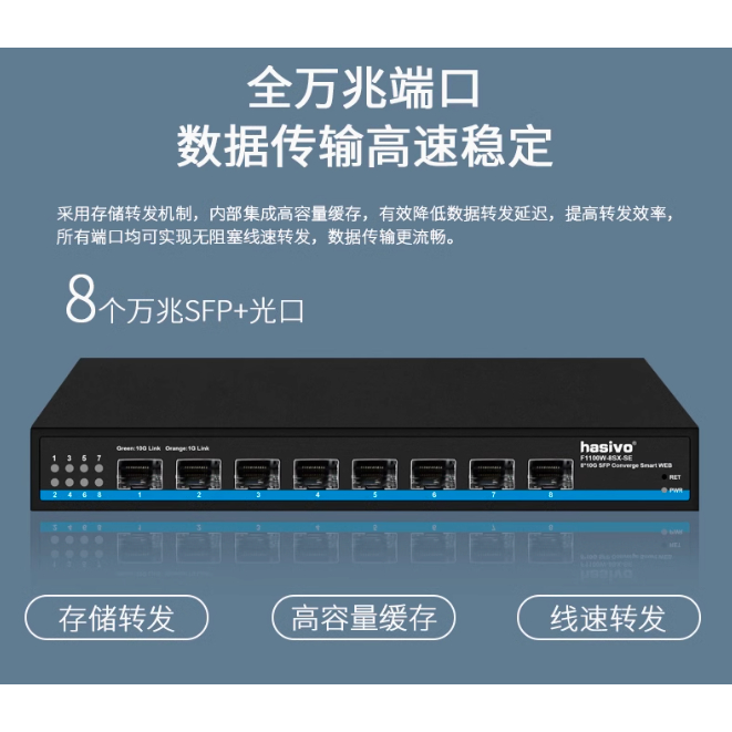 Hasivo 海思視訊電子 F1100W-8SX-SE 8個萬兆電口8個萬兆SFP+光口(有WEB管理)