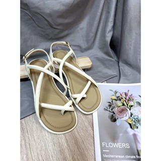 真皮條帶交叉涼鞋/平底條帶涼鞋/真皮流行時尚涼鞋