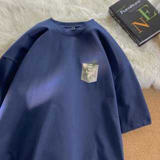 (M-8XL)加大碼 短袖情侶衣班服夏季裝新款 潮流春寬鬆短袖高階設計感小眾t恤套裝潮 國風國潮竹子印花