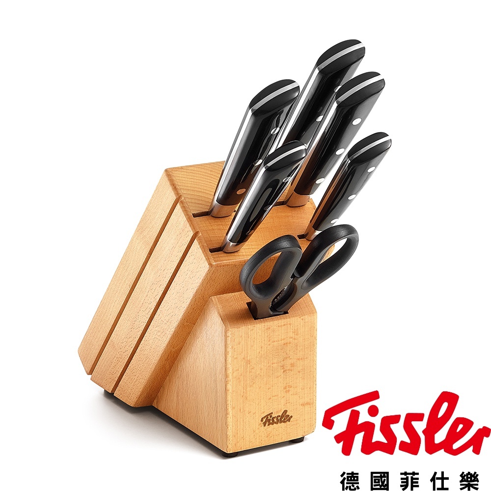 FISSLER 德州刀具7件組(廚刀20cm.麵包刀20cm.切肉刀20cm.萬用刀13cm.削皮刀9cm.剪刀.刀架)