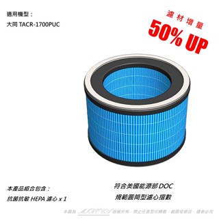 高摺數 抗菌抗敏 適用 Tatung 大同 TACR-1700PUC 空氣清淨機(6坪) F1700PUC濾網 HEPA