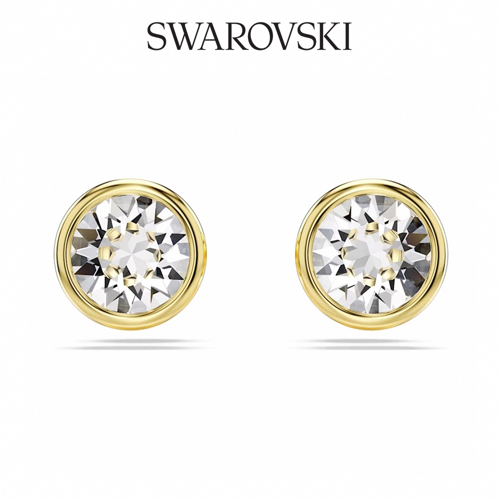 SWAROVSKI 施華洛世奇 Imber 耳釘, 圓形切割, 白色, 鍍金色色調