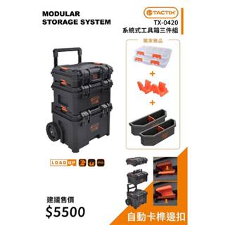【臺南南方】TACTIX TX-0420 系統工具箱 重型 工具箱 推車 組合箱 零件箱 手推車 (三件式)
