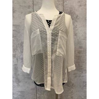 [二手衣｜女裝］Tokyo Fashion東京著衣黑色背心白點點兩件式棉麻上衣可分開搭配