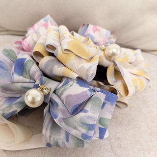 ✨韓系渲染花朵✨圓形珍珠✨12公分雙面多層蝴蝶結🎀10公分香蕉夾髮夾髮飾馬尾夾B24091903