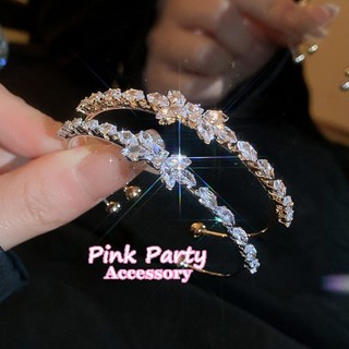 【手鍊】精緻閃亮 蝴蝶結水滴鋯石 開口手環 新娘秘書 PinkParty