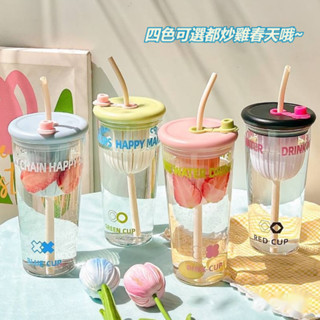 【臺灣現貨 送可愛杯貼】官耳高顏值簡約吸管 800ml 高硼矽玻璃 可樂杯 奶茶杯 吸管杯 夏天水杯 咖啡杯 水壺 杯子