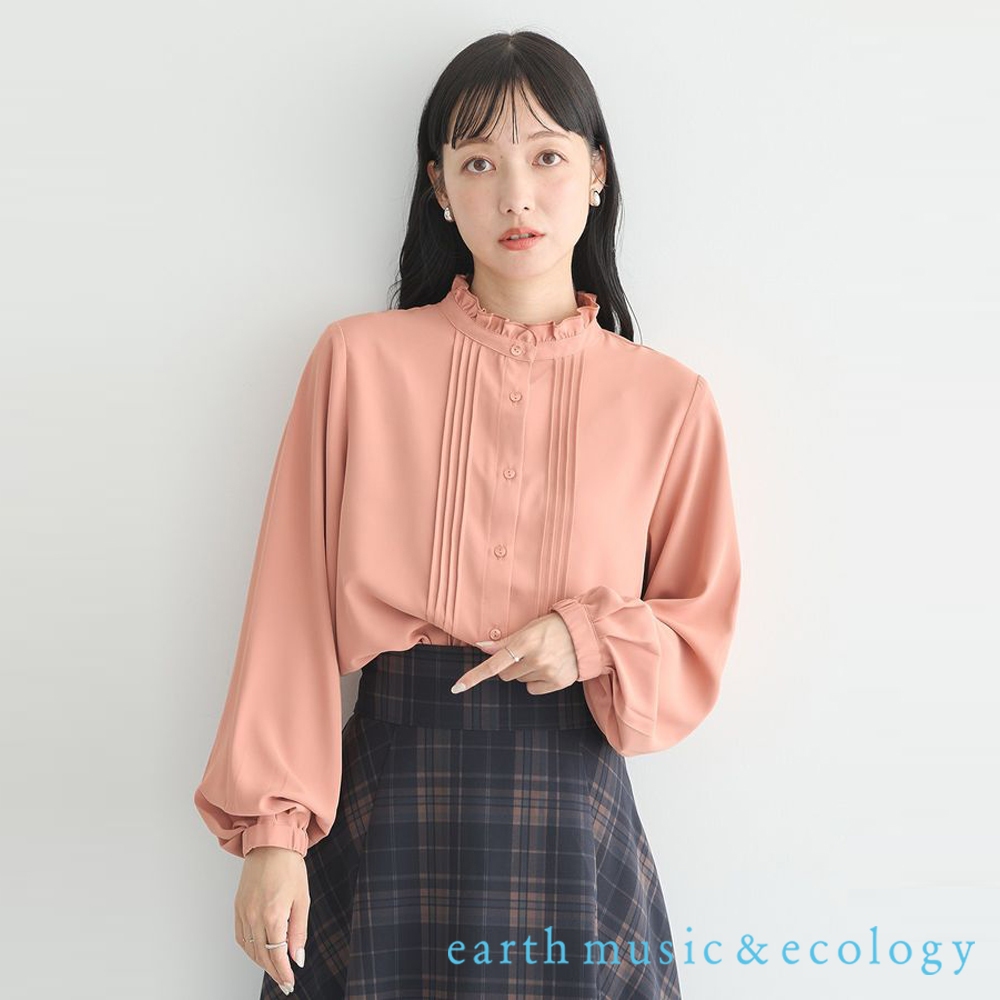 earth music&ecology 荷葉摺邊立領壓褶長袖襯衫(1H43L0A0140)