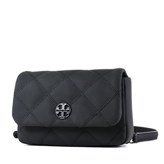 TORY BURCH WILLA 黑色LOGO菱格肩背/斜背/腰包三用包-霧面黑 【美國正品現貨】