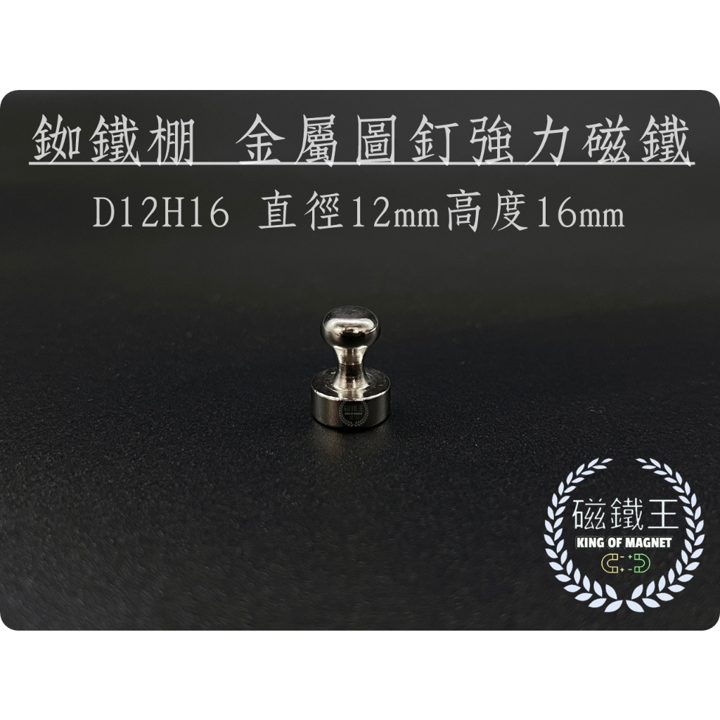 【磁鐵王 A0741】釹鐵硼 強磁 金屬圖釘磁鐵 吸鐵 強力磁鐵 D12H16 直徑12mm 高16mm 圖釘磁鐵