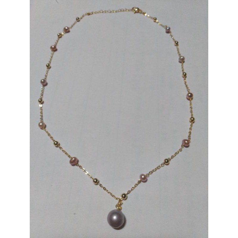 天然珍珠，滿天星，紫色單珠+小珠項鏈，天然純真珠，非人工珠，更不是磨粉精制的貝殼珠