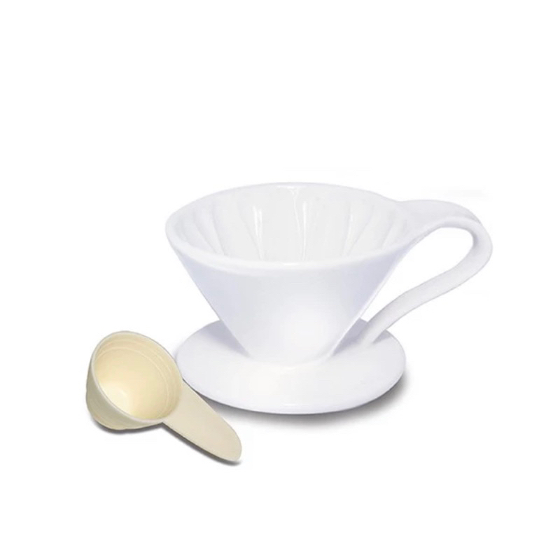 義大利Balzano 1~2人份陶瓷錐形濾杯(花瓣造型) 咖啡 手沖咖啡 陶瓷濾杯 濾杯 花瓣（附咖啡匙）