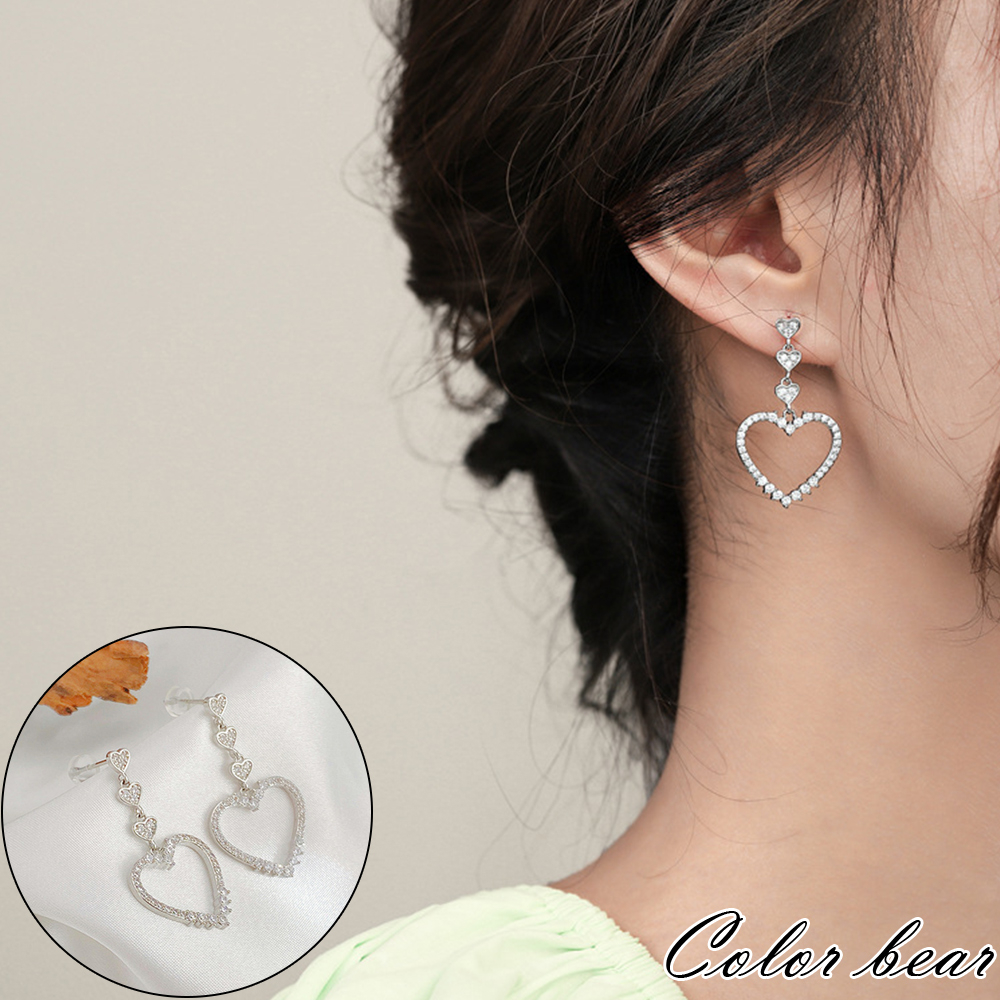 【卡樂熊】S925銀韓系水鑽愛心造型耳環飾品