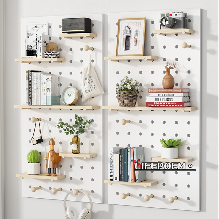 洞洞板 牆面工具掛板 牆壁收納洞洞板屏風 收納架掛板墻面木架子定制實木置物架