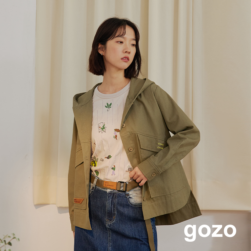 【gozo】大口袋前短後長連帽外套(粉色/綠色_F) | 女裝 修身 休閒