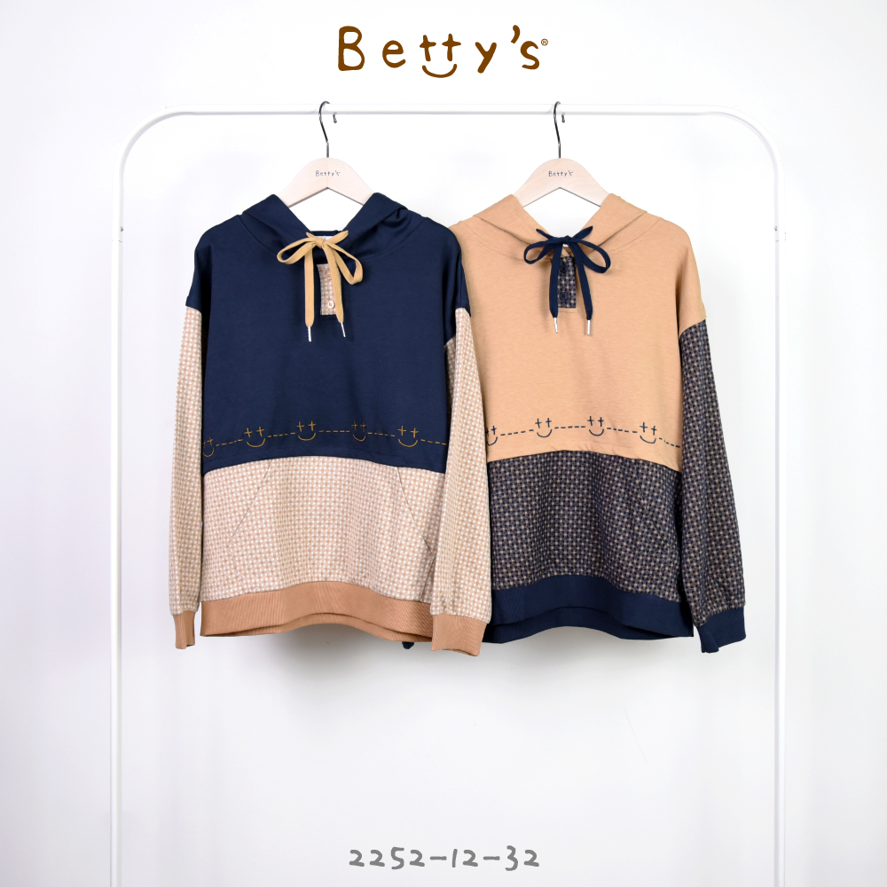 betty’s貝蒂思(25)假兩件貓咪連帽格紋T-shirt(卡其)