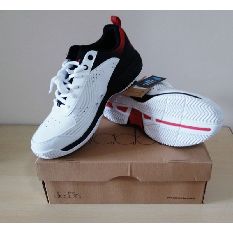 義大利Diadora 全地形寬楦網球鞋🔥26.5 cm(42)白黑色,後跟穩定