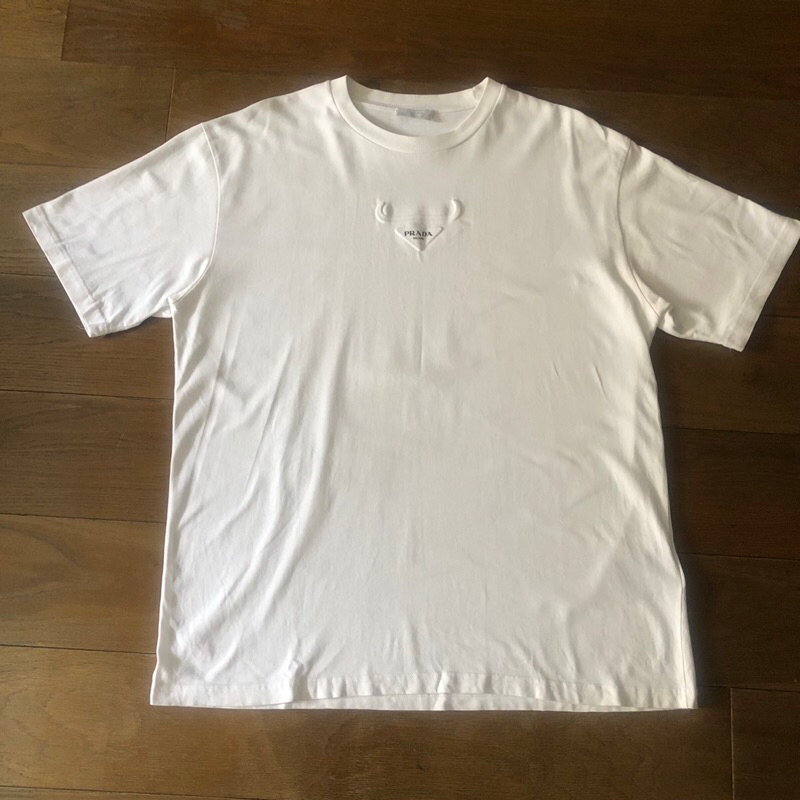 保證正品 PRADA 白色 三角Logo oversize 短袖T恤 短T size XXL