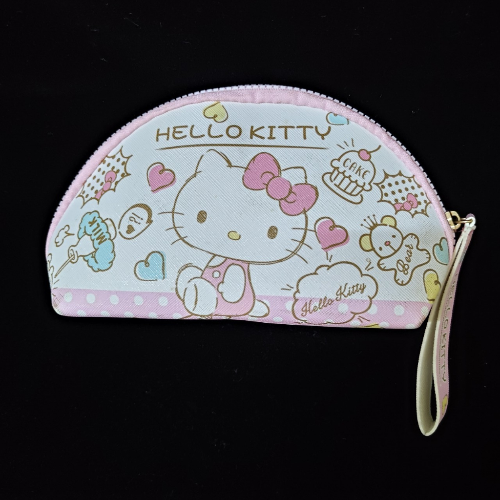 蛋糕 Hello Kitty 化妝包 零錢包 卡通半圓形收納包 帶手繩化妝包(夾娃娃機商品)