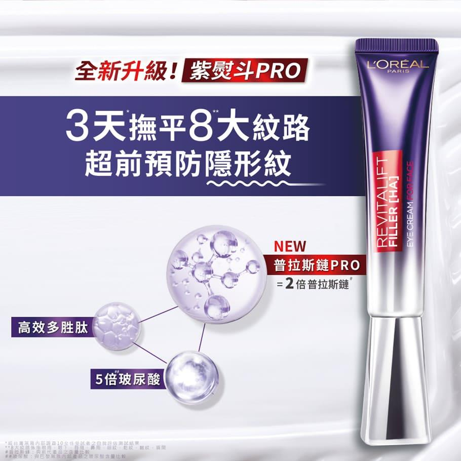 【台灣公司貨】loreal 巴黎萊雅 玻尿酸眼霜級撫紋精華霜 第二代 紫熨斗 PRO 30ml【💖潤娥愛SHOPPING