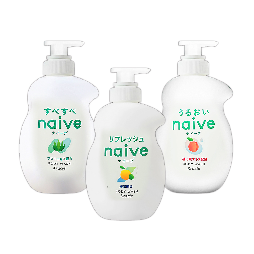 日本【naive】植萃沐浴乳530ml(水潤桃葉/清新蘆薈/淨化海泥)