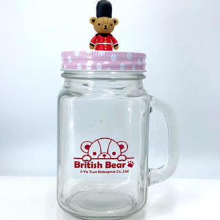 (全新現貨)British Bear 英國熊造型玻璃瓶 2入 450ml 梅森杯 玻璃罐 杯子 透明玻璃杯 水杯 馬克杯