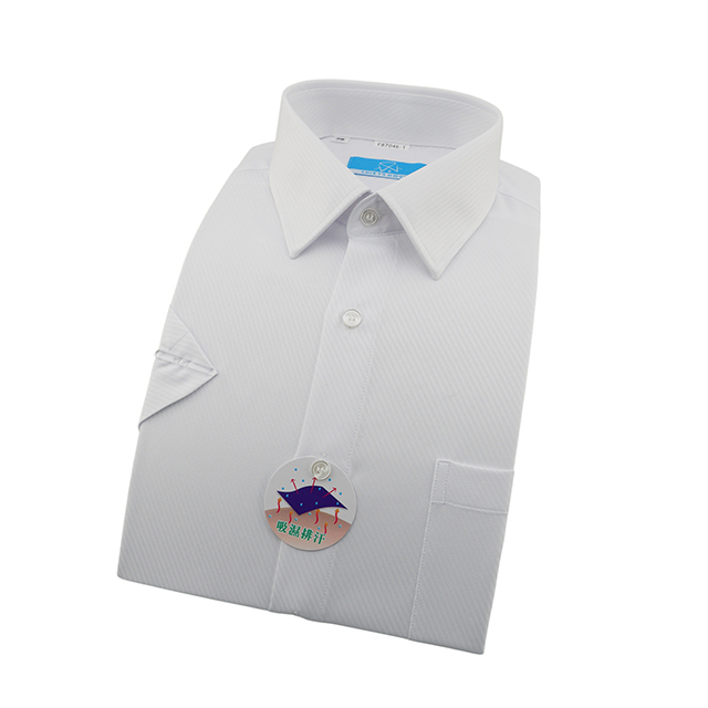 SHIRT'S HOUSE白色斜紋素面緹花、上班族必備、吸濕排汗特殊材質、合身短袖襯衫87046-01-襯衫工房