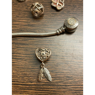 pandora雙色羽毛捕夢網墜飾