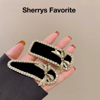 【Sherrys Favorite】臺灣現貨🔥巨美💖韓國東大門🇰🇷高質感💯小香風復古金屬蝴蝶結黑色絲絨水鑽BB髮夾瀏海夾