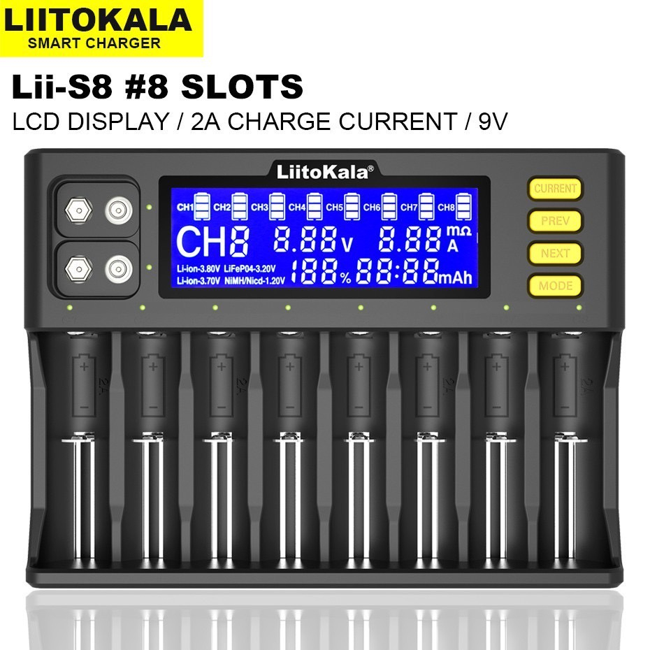 （免運台灣新莊現貨）Liitokala18650/26650鋰電池充電器3.7V多功能8槽智慧快充鎳氫/鎳鎘AA