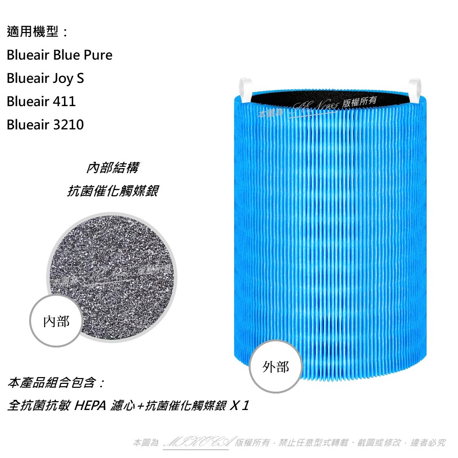 抗菌抗敏 適用 Blueair Blue Pure Joy S 411 3210 空氣清淨機 HEPA 2合1 空氣濾網