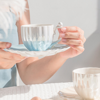 珍珠貝殼咖啡杯 漸變色陶瓷咖啡杯 陶瓷杯 下午茶套裝茶具 咖啡杯碟 陶瓷杯碟 漸變色水杯 茶杯 馬克杯 咖啡杯