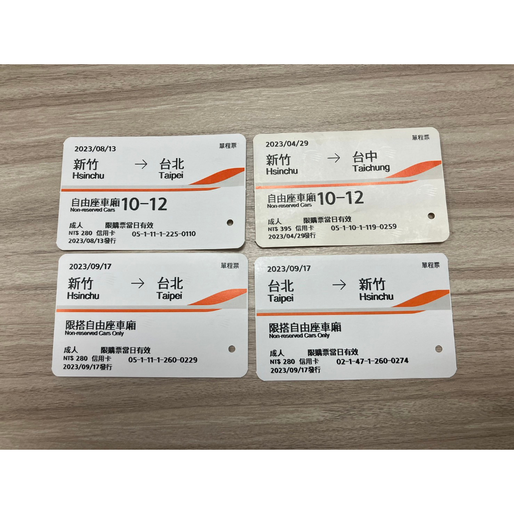 2023年 高鐵票根(台中、新竹、台北)，不定期更新