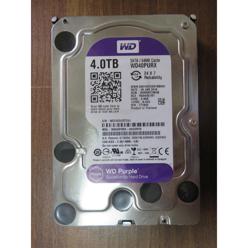 H.硬碟SATA3- WD40PURX 紫標 4TB  5400RPM 快取記憶體 64MB  直購價980