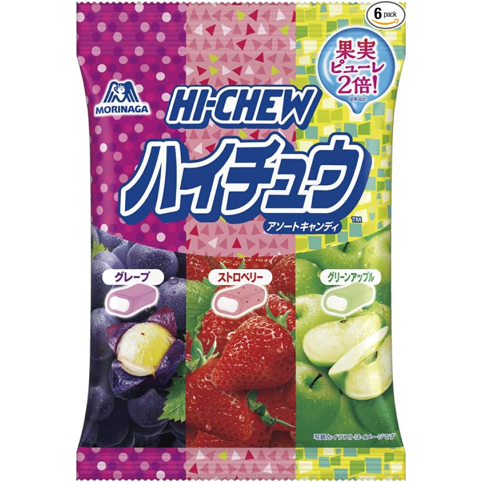 【森永製菓：日本直郵】日本人氣零食 ハイチュウ Hi-Chew 嗨啾mini夾心水果軟糖 3口味6小袋装