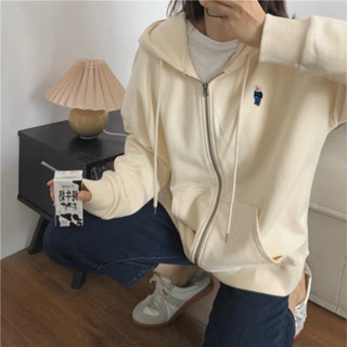 隔日到貨🔥韓版 女上衣外套 保暖 小熊繡花 連帽衛衣 秋冬季 寬鬆大碼 長袖 拉鍊外套 刺繡小熊 外套 上衣