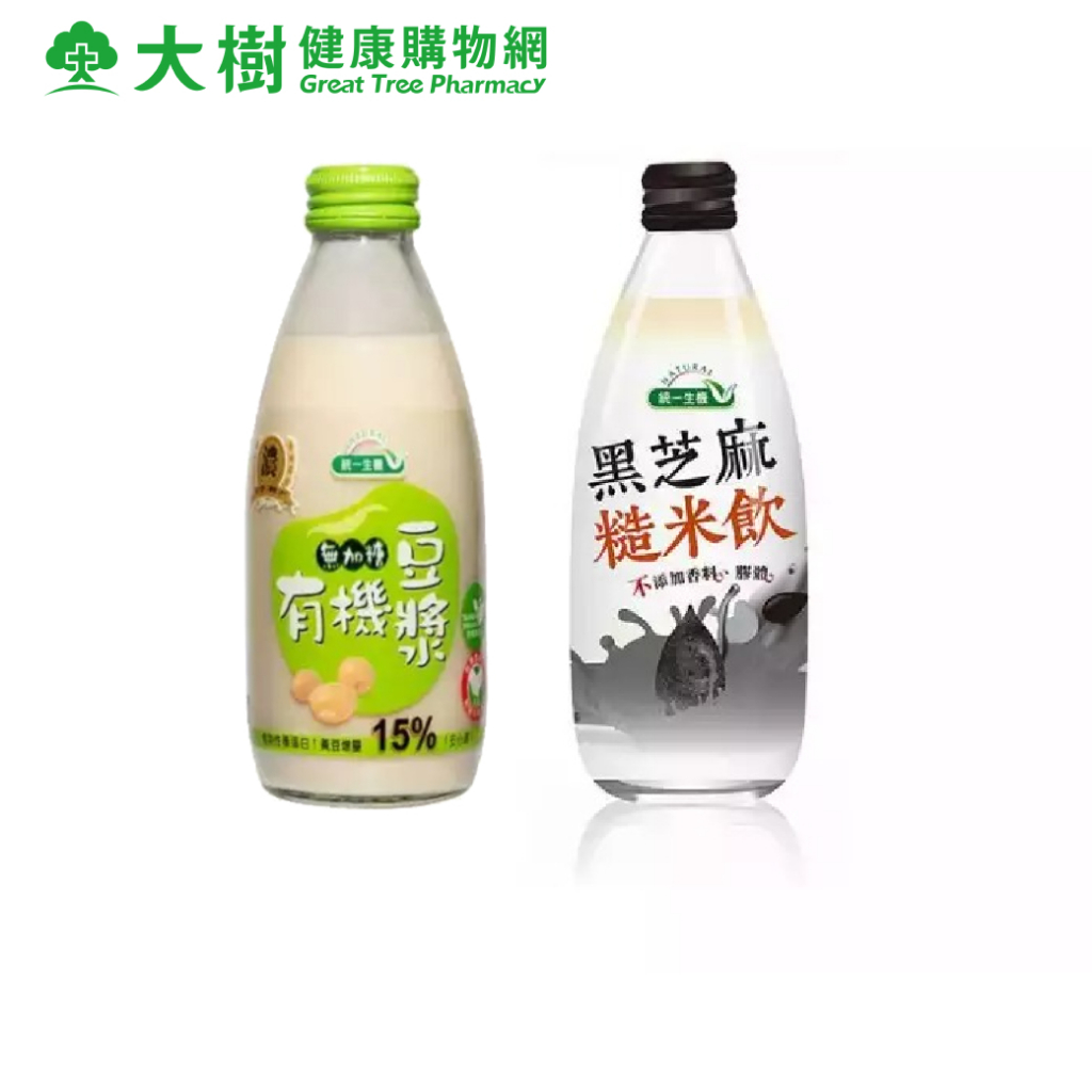 【統一生機】 有機無加糖豆漿 黑芝麻糙米飲 245ml/瓶 大樹