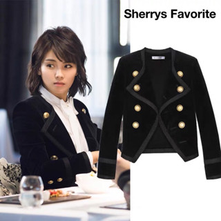 【Sherrys Favorite】臺灣現貨巨美高質感楊冪劉濤明星同款顯瘦法式復古名媛氣質小香風經典雙排扣黑色金絲絨外套