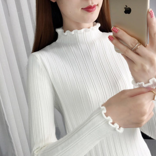 胖胖美依 木耳邊打底衫 內搭衣 秋冬彈力內搭半高領打底衫亮絲針織衫上衣內搭短版修身毛衣套頭苞芯紗BC1030.1656