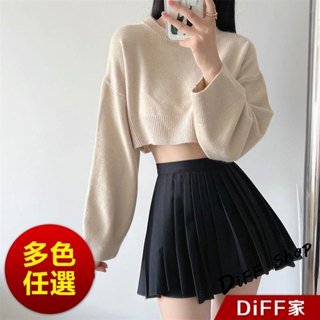 【DIFF】韓版設計感高腰短版針織上衣 毛衣 短版上衣 長袖上衣 女裝 衣服 寬鬆上衣 顯瘦上衣【W418】