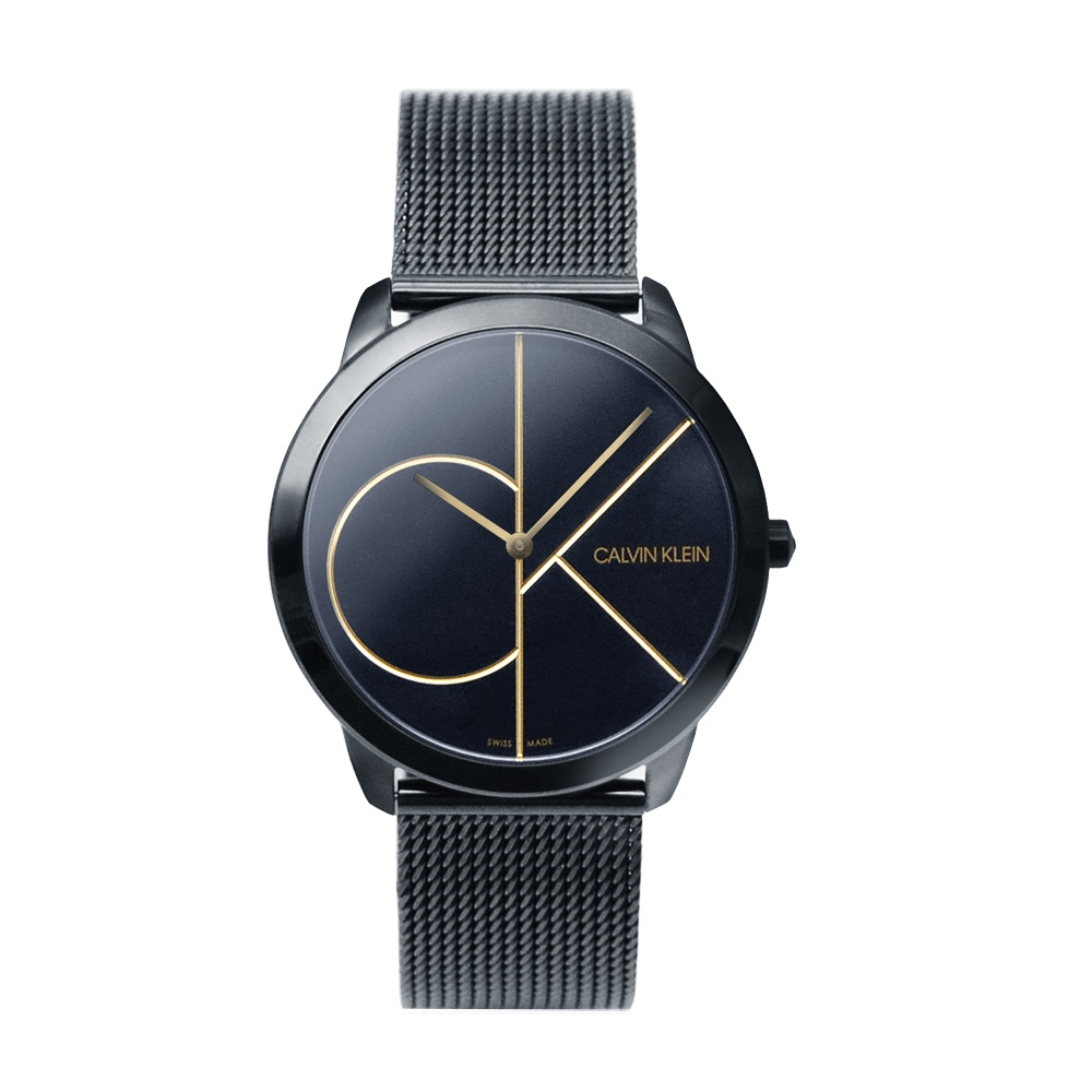 CK手錶 minimal系列 - 黑面大LOGO米蘭錶帶 K3M214X1