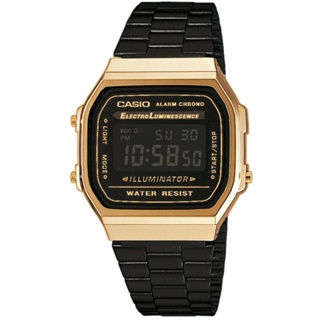 CASIO 經典時尚城市數位錶(A-168WEGB-1B)-黑色X金框/36.3mm