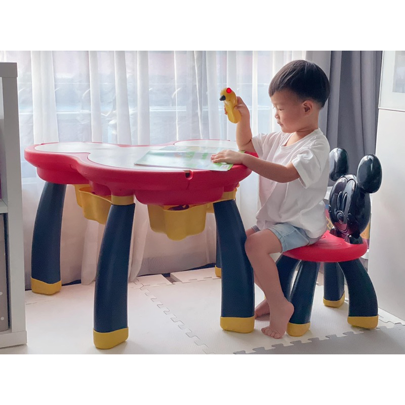 (二手)Bonne Nuit迪士尼米奇多功能兒童遊戲桌(一桌一椅無積木) 迪士尼兒童椅 樂高積木桌 白板塗鴉美勞桌