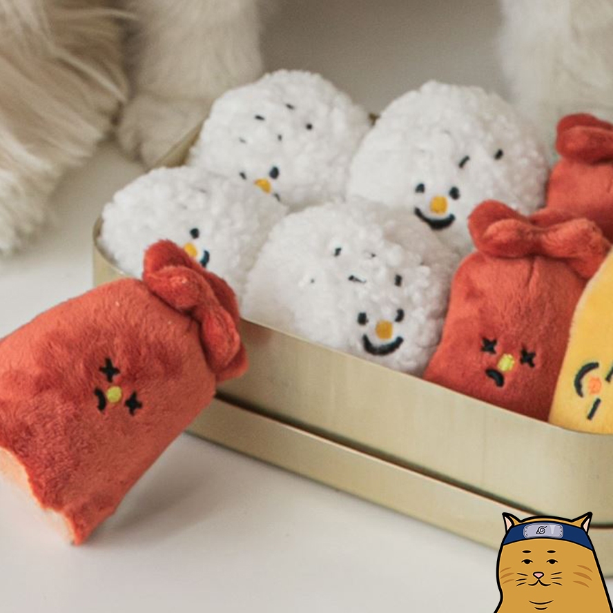 飯糰便當造型玩具 犬貓適用 韓國製 飯糰 香腸 蛋捲 套裝 寵物 玩具 響紙 藏食 彈力球 寵物 紓壓 玩具