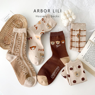 ARBOR LILI【現貨】 日系漫畫小熊襪子 長襪女 中筒襪 女襪 小腿襪 情侶襪 可愛襪子 小熊襪子 #BAL34