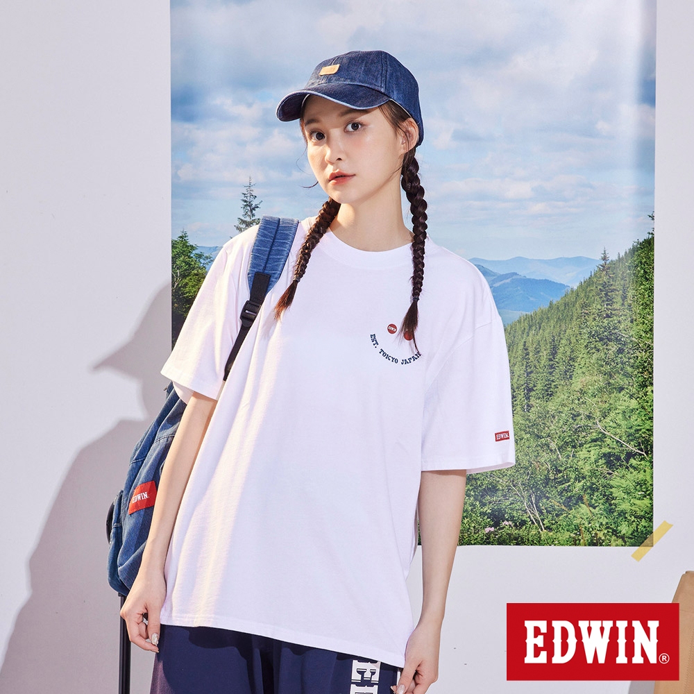 EDWIN 寬版 吉普車印花短袖T恤(白色)-男款