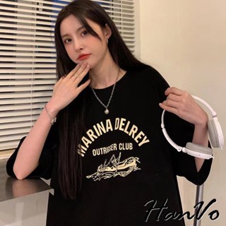 【HanVo】划船休閒百搭棉質上衣 吸濕排汗透氣親膚寬鬆上衣 韓系女裝 女生衣著 A01-0110