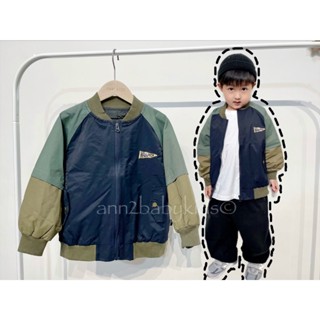 //ANN2 KIDS現貨// 童裝實拍 韓國韓版童裝 日系兒童 藍X綠小標籤撞色拼接飛行外套 兒童棒球外套
